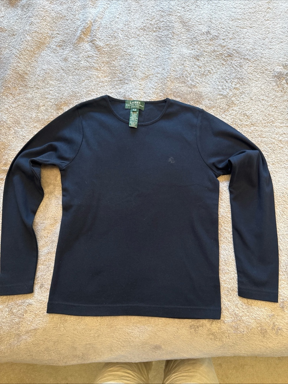 Ralph Lauren Navy Cotton Knit Crewneck 100% Cotton Pullover Long Sleeve, P/P